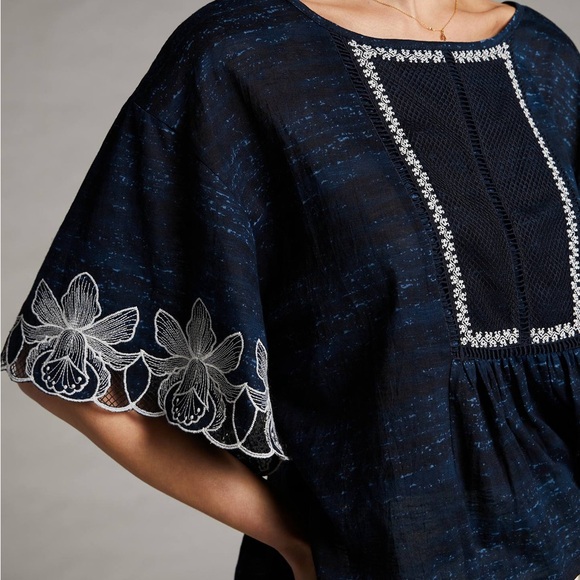 Anthropologie Pilcro Orchid Embroidered Blouse - Picture 2 of 7